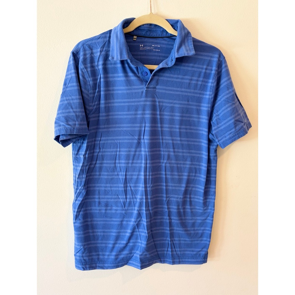 Under Armour Mens HeatGear Loose Fit Striped Polo Shirt Blue Small